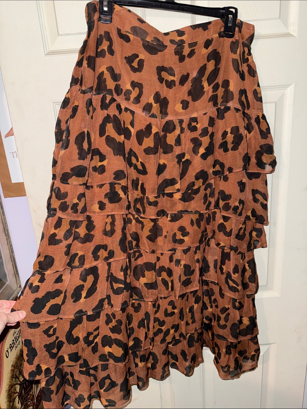FARM Rio Brown and Black Leopard Tiered Midi Skirt - Picture 4 of 6